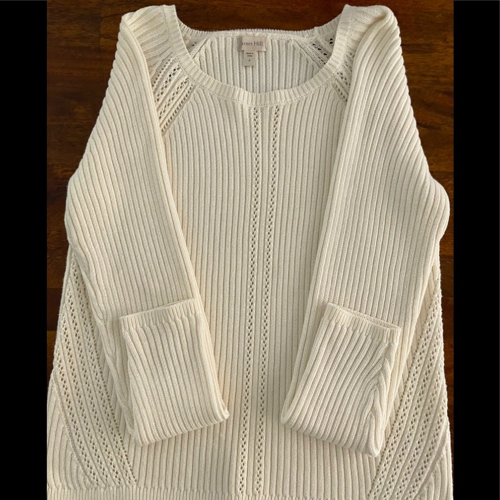 Garnett Hill - size small - cream 100% cotton yarn sweater . New